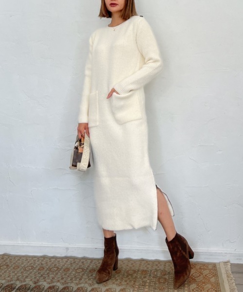 Vicente（ヴィセンテ）の「Side zip long knit op（ワンピース・レディース・ホワイト/グレー・FREE）」の5枚目の写真