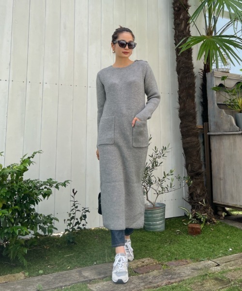 Vicente（ヴィセンテ）の「Side zip long knit op（ワンピース・レディース・ホワイト/グレー・FREE）」の8枚目の写真