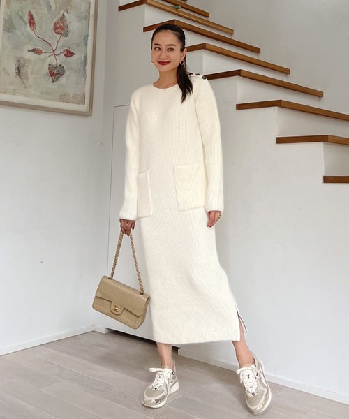 Vicente（ヴィセンテ）の「Side zip long knit op（ワンピース・レディース・ホワイト/グレー・FREE）」の3枚目の写真