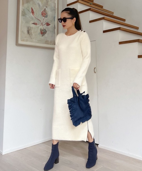 Vicente（ヴィセンテ）の「Side zip long knit op（ワンピース・レディース・ホワイト/グレー・FREE）」の4枚目の写真