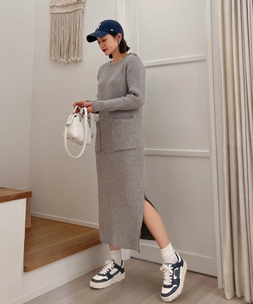 Vicente（ヴィセンテ）の「Side zip long knit op（ワンピース・レディース・ホワイト/グレー・FREE）」の7枚目の写真