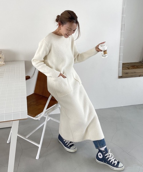 Vicente（ヴィセンテ）の「Side zip long knit op（ワンピース・レディース・ホワイト/グレー・FREE）」の22枚目の写真