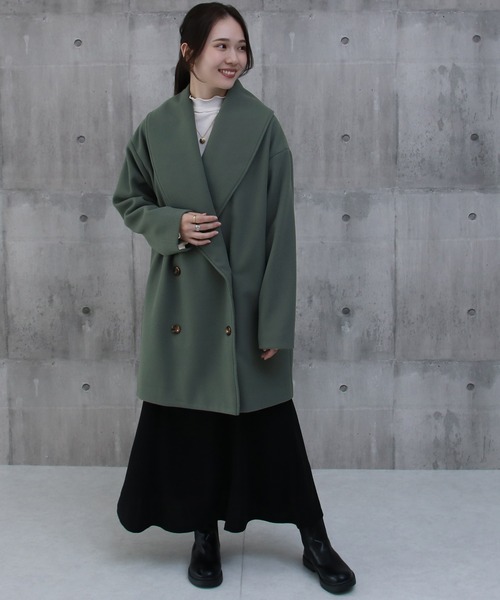 Social GIRL（ソーシャルガール）の「ショールカラーミドルコート（その他アウター・レディース・モカ/グリーン/アイボリー/ブラック/サックスブルー/ベージュ/ブラウン/ブラック×グリーン・M/L）」の22枚目の写真
