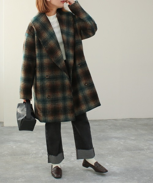 Social GIRL（ソーシャルガール）の「ショールカラーミドルコート（その他アウター・レディース・モカ/グリーン/アイボリー/ブラック/サックスブルー/ベージュ/ブラウン/ブラック×グリーン・M/L）」の11枚目の写真