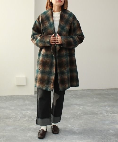 Social GIRL（ソーシャルガール）の「ショールカラーミドルコート（その他アウター・レディース・モカ/グリーン/アイボリー/ブラック/サックスブルー/ベージュ/ブラウン/ブラック×グリーン・M/L）」の10枚目の写真