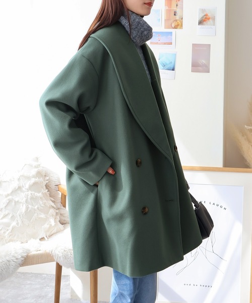 Social GIRL（ソーシャルガール）の「ショールカラーミドルコート（その他アウター・レディース・モカ/グリーン/アイボリー/ブラック/サックスブルー/ベージュ/ブラウン/ブラック×グリーン・M/L）」の12枚目の写真