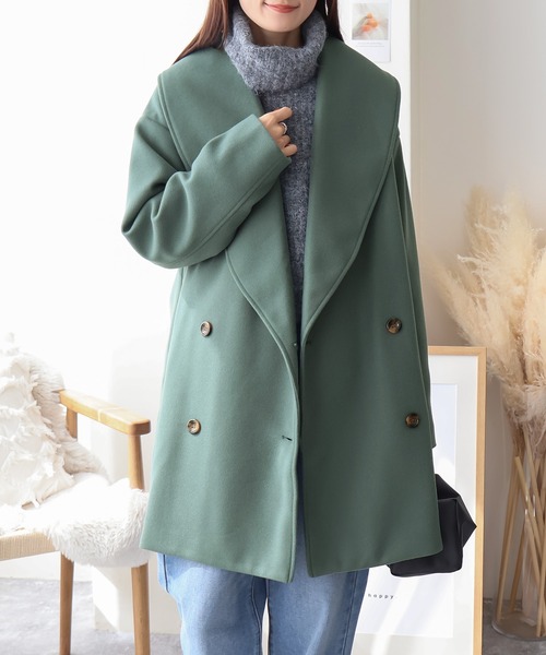 Social GIRL（ソーシャルガール）の「ショールカラーミドルコート（その他アウター・レディース・モカ/グリーン/アイボリー/ブラック/サックスブルー/ベージュ/ブラウン/ブラック×グリーン・M/L）」の14枚目の写真