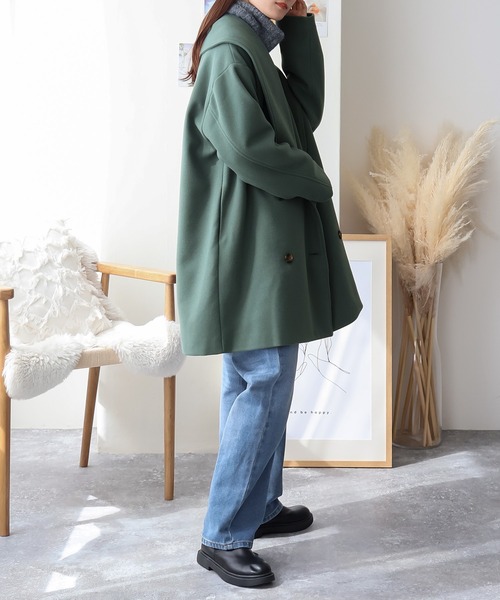 Social GIRL（ソーシャルガール）の「ショールカラーミドルコート（その他アウター・レディース・モカ/グリーン/アイボリー/ブラック/サックスブルー/ベージュ/ブラウン/ブラック×グリーン・M/L）」の18枚目の写真