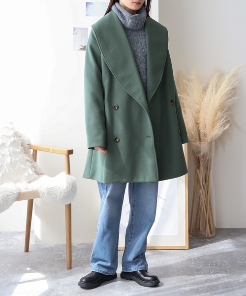 Social GIRL（ソーシャルガール）の「ショールカラーミドルコート（その他アウター・レディース・モカ/グリーン/アイボリー/ブラック/サックスブルー/ベージュ/ブラウン/ブラック×グリーン・M/L）」の19枚目の写真