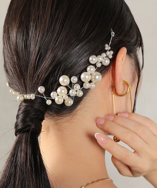 パール ボタニカル シンプル ヘッドドレス 結婚式 お呼ばれ