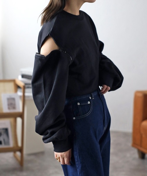 AP STUDIO ノースリーブスウェット セール】ショルダーZIP裏毛プルオーバー 3WAY ロングスリーブ