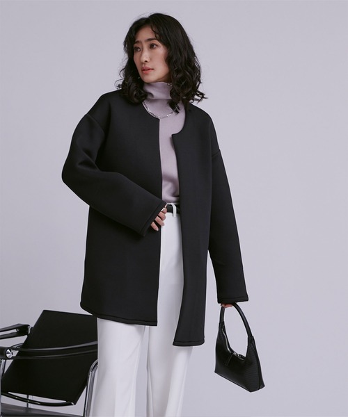 UR'S（ユアーズ）の「ダンボールノーカラーフレアコート（ノーカラー