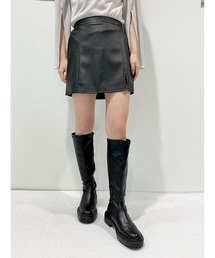 フェイクレザースリットミニスカート