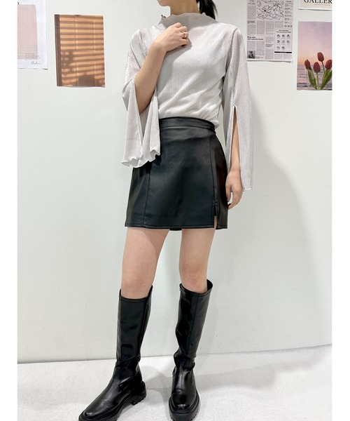 CECIL McBEE（セシルマクビー）の「フェイクレザースリットミニスカート（スカート・レディース・ブラック・MEDIUM/LARGE）」の7枚目の写真