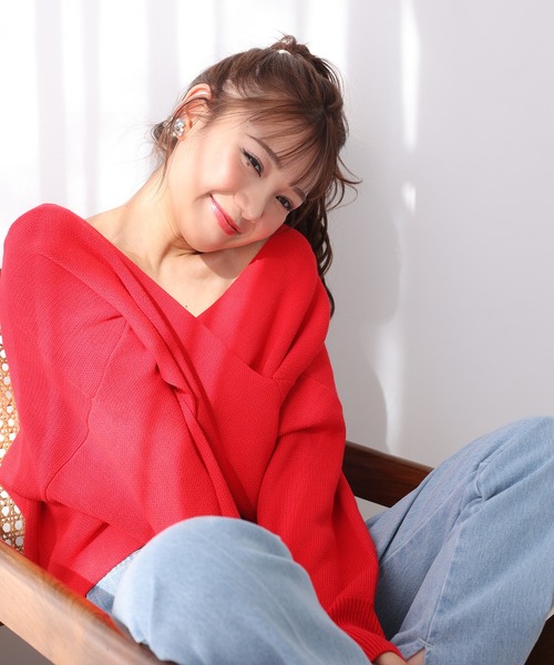 one after another NICE CLAUP(ワンアフターアナザーナイスクラップ)の「クロスデザインニット 2023SS(ニット/セーター・レディース・グレー/レッド/オフホワイト/ピンクベージュ・FREE)」の20枚目の写真