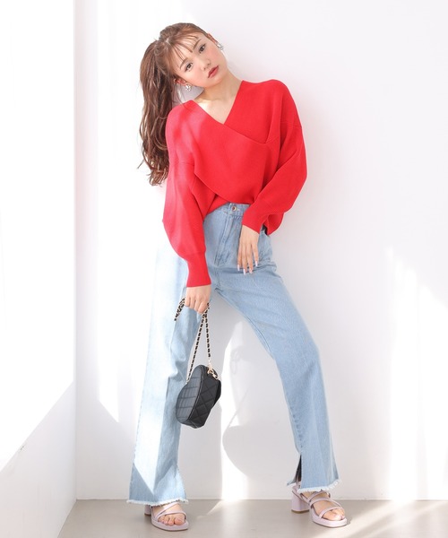 one after another NICE CLAUP(ワンアフターアナザーナイスクラップ)の「クロスデザインニット 2023SS(ニット/セーター・レディース・グレー/レッド/オフホワイト/ピンクベージュ・FREE)」の16枚目の写真