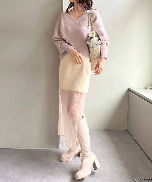 one after another NICE CLAUP(ワンアフターアナザーナイスクラップ)の「クロスデザインニット 2023SS(ニット/セーター・レディース・グレー/レッド/オフホワイト/ピンクベージュ・FREE)」の14枚目の写真