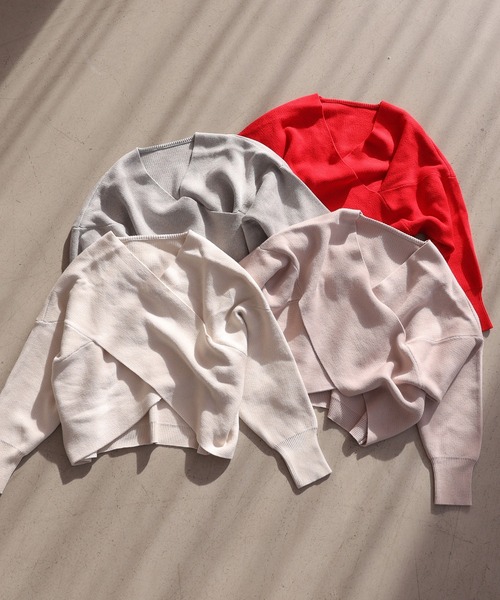 one after another NICE CLAUP(ワンアフターアナザーナイスクラップ)の「クロスデザインニット 2023SS(ニット/セーター・レディース・グレー/レッド/オフホワイト/ピンクベージュ・FREE)」の21枚目の写真