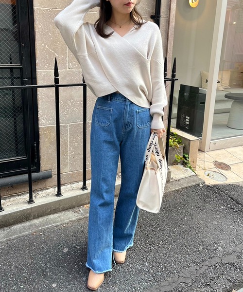 one after another NICE CLAUP(ワンアフターアナザーナイスクラップ)の「クロスデザインニット 2023SS(ニット/セーター・レディース・グレー/レッド/オフホワイト/ピンクベージュ・FREE)」の8枚目の写真