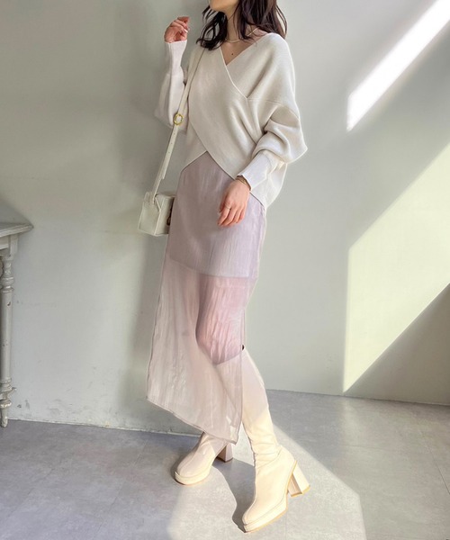 one after another NICE CLAUP(ワンアフターアナザーナイスクラップ)の「クロスデザインニット 2023SS(ニット/セーター・レディース・グレー/レッド/オフホワイト/ピンクベージュ・FREE)」の6枚目の写真