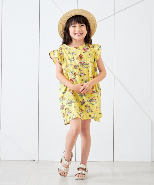 MAKE YOUR DAY(メイクユアデイ)の「アロハ総柄ワンピース■80~140cm(ワンピース・キッズ・サーモンピンク/イエロー/ブルー・80/90/100/110/120/130/140)」の1枚目の写真