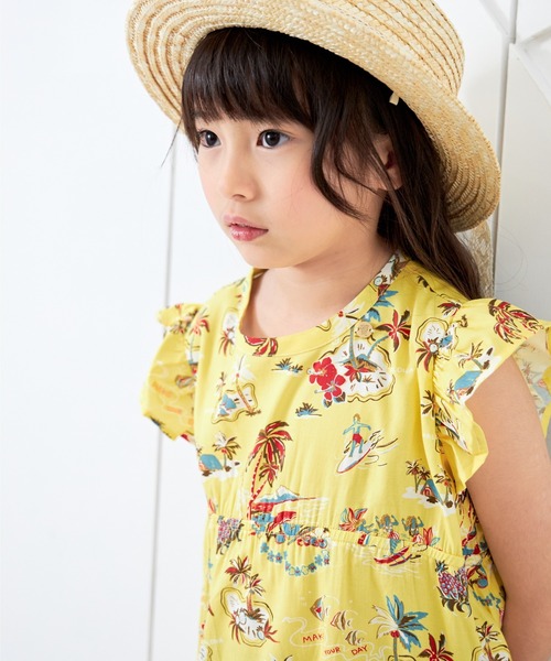 MAKE YOUR DAY(メイクユアデイ)の「アロハ総柄ワンピース■80~140cm(ワンピース・キッズ・サーモンピンク/イエロー/ブルー・80/90/100/110/120/130/140)」の5枚目の写真