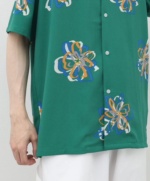 B.C STOCK（ベーセーストック）の「FLOWER ART オープンカラーシャツ（シャツ/ブラウス・メンズ・グリーン/ホワイト/ブラック・MEDIUM/LARGE）」の4枚目の写真