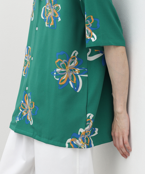 B.C STOCK（ベーセーストック）の「FLOWER ART オープンカラーシャツ（シャツ/ブラウス・メンズ・グリーン/ホワイト/ブラック・MEDIUM/LARGE）」の5枚目の写真