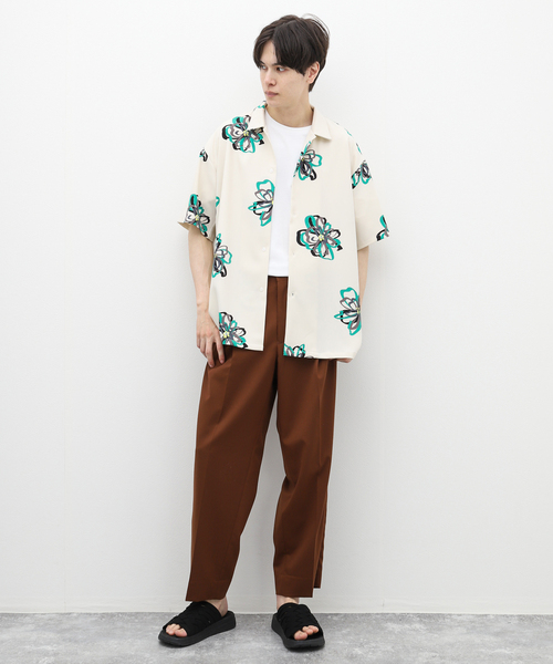 B.C STOCK（ベーセーストック）の「FLOWER ART オープンカラーシャツ（シャツ/ブラウス・メンズ・グリーン/ホワイト/ブラック・MEDIUM/LARGE）」の6枚目の写真