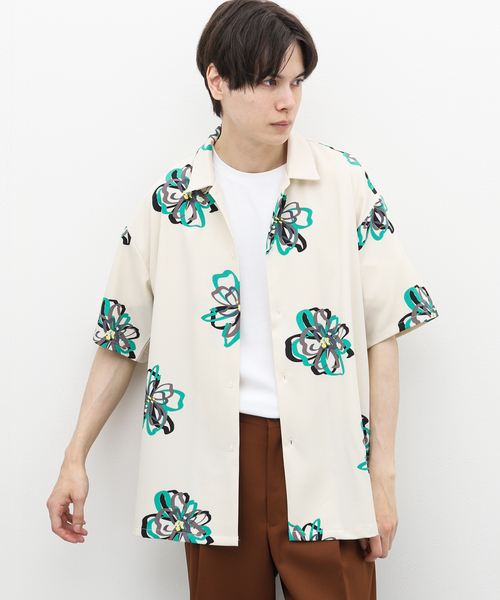 B.C STOCK（ベーセーストック）の「FLOWER ART オープンカラーシャツ（シャツ/ブラウス・メンズ・グリーン/ホワイト/ブラック・MEDIUM/LARGE）」の7枚目の写真