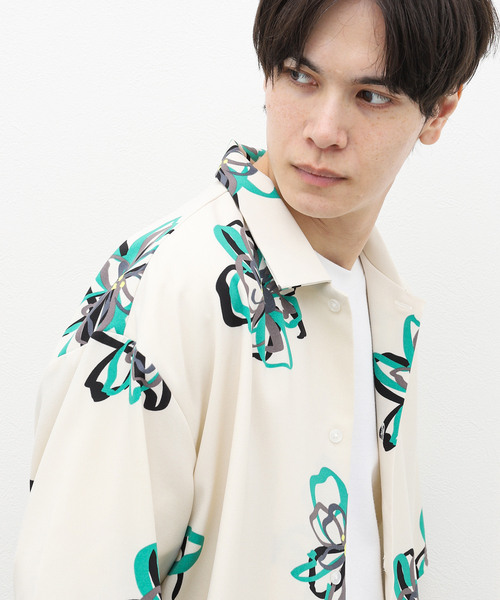 B.C STOCK（ベーセーストック）の「FLOWER ART オープンカラーシャツ（シャツ/ブラウス・メンズ・グリーン/ホワイト/ブラック・MEDIUM/LARGE）」の8枚目の写真