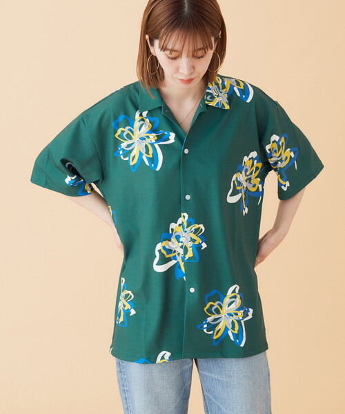 B.C STOCK（ベーセーストック）の「FLOWER ART オープンカラーシャツ（シャツ/ブラウス・メンズ・グリーン/ホワイト/ブラック・MEDIUM/LARGE）」の21枚目の写真