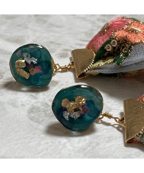 tone（トーン）の「【masamiyabi】アゲートスライスインド刺繍ピアス(MA)（ピアス（両耳用）・レディース・ブルー系その他/ミント/ピンク系その他・FREE）」の9枚目の写真