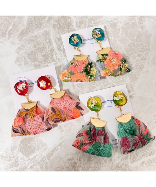 tone（トーン）の「【masamiyabi】アゲートスライスインド刺繍ピアス(MA)（ピアス（両耳用）・レディース・ブルー系その他/ミント/ピンク系その他・FREE）」の13枚目の写真