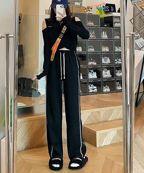 NinaetLina（ニナエリナ）の「サイドステッチジャージストレートパンツ（その他パンツ・レディース・ブラック・XL/L/M）」の5枚目の写真