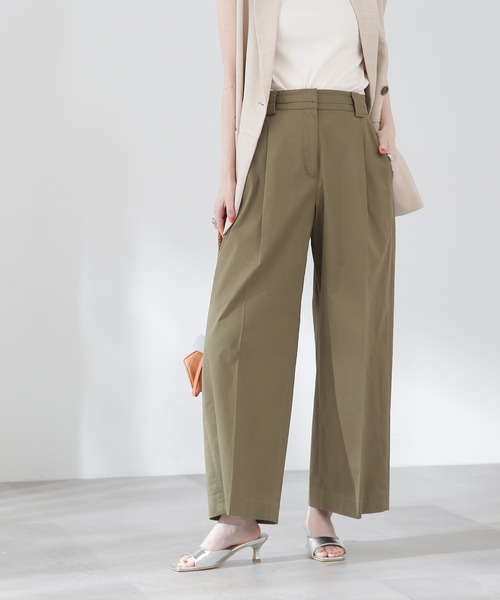 N.（N. Natural Beauty Basic）（エヌエヌナチュラルビューティーベーシック）の「【S Size Line】◆コットンストレッチタックワイドパンツ（スラックス・レディース・グレー/カーキ・SMALL/MEDIUM）」の2枚目の写真