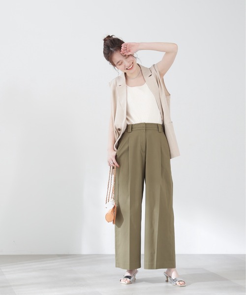 N.（N. Natural Beauty Basic）（エヌエヌナチュラルビューティーベーシック）の「【S Size Line】◆コットンストレッチタックワイドパンツ（スラックス・レディース・グレー/カーキ・SMALL/MEDIUM）」の11枚目の写真