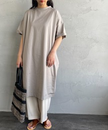 [mizuiro ind/ミズイロインド] ロールスリーブ ワイドシルエットカットワンピース