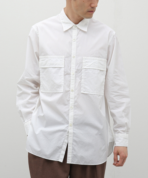 えみおわす ポケット シャツ ブラウス 白 コットン えみおわす ポケットシャツ えみおわす ポケット シャツ ブラウス 白