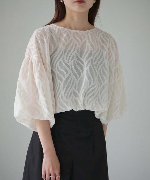 cheriella（シェリエラ）の「【cheriella】WEB限定リーフシアーバルーンショートトップス（シャツ/ブラウス・レディース・ブラック/アイボリー/オフホワイト・M）」の14枚目の写真