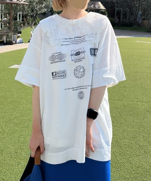 PUAL CE CIN（ピュアルセシン）の「オーガニックコットン2WAYプリントTシャツ（Tシャツ/カットソー・レディース・ベージュ/ホワイト/グレー・FREE）」の2枚目の写真