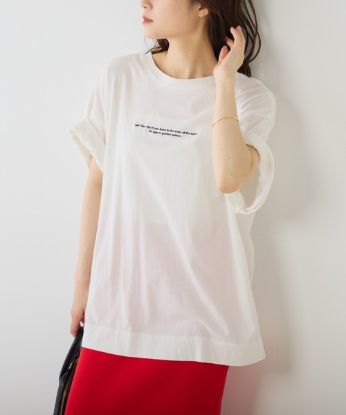 PUAL CE CIN（ピュアルセシン）の「オーガニックコットン2WAYプリントTシャツ（Tシャツ/カットソー・レディース・ベージュ/ホワイト/グレー・FREE）」の11枚目の写真