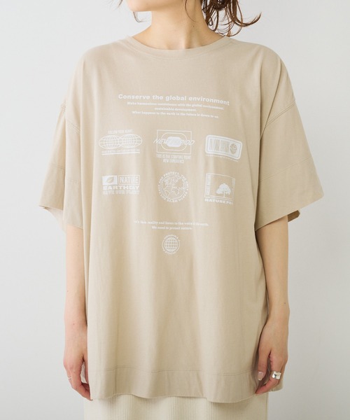 PUAL CE CIN（ピュアルセシン）の「オーガニックコットン2WAYプリントTシャツ（Tシャツ/カットソー・レディース・ベージュ/ホワイト/グレー・FREE）」の10枚目の写真