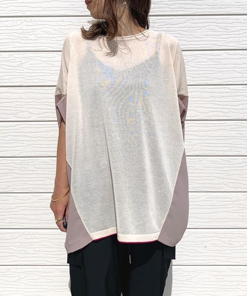 Q（キュー）の「フハクドッキングリラックスニット（ニット/セーター・レディース・ベージュ/ブラック・MEDIUM）」の3枚目の写真