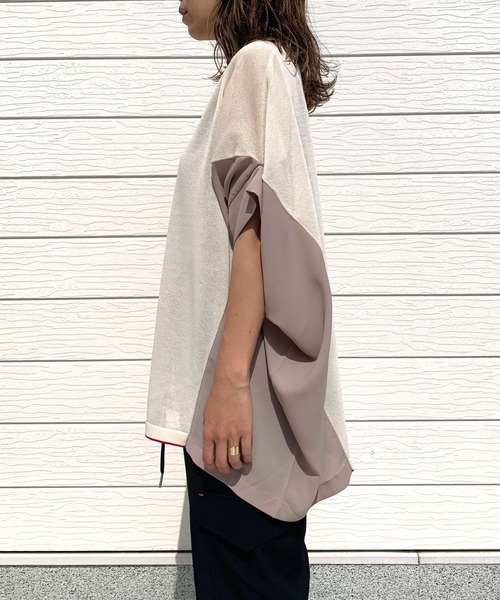 Q（キュー）の「フハクドッキングリラックスニット（ニット/セーター・レディース・ベージュ/ブラック・MEDIUM）」の4枚目の写真