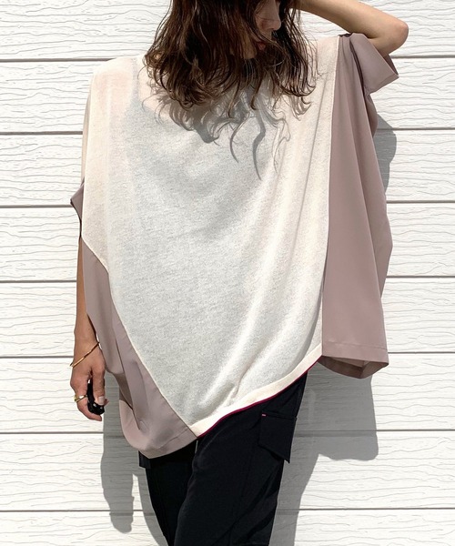 Q（キュー）の「フハクドッキングリラックスニット（ニット/セーター・レディース・ベージュ/ブラック・MEDIUM）」の6枚目の写真