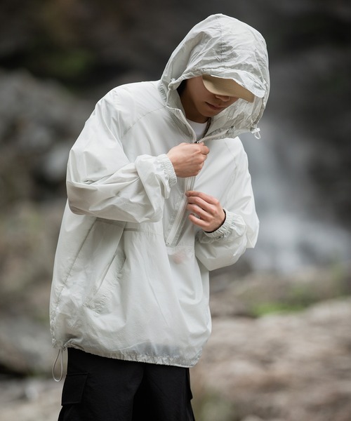 HOOK（フック）の「【HOOK】軽量UVカットハーフジップマウンテンパーカー（マウンテンパーカー・メンズ・ベージュ/ダークグリーン/パープル/ライトグレー・L/XL/M）」の19枚目の写真