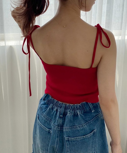 one after another NICE CLAUP（ワンアフターアナザーナイスクラップ）の「リボンニットキャミビスチェ（キャミソール・レディース・ライトブルー/ブラック/アイボリー/レッド・FREE）」の14枚目の写真