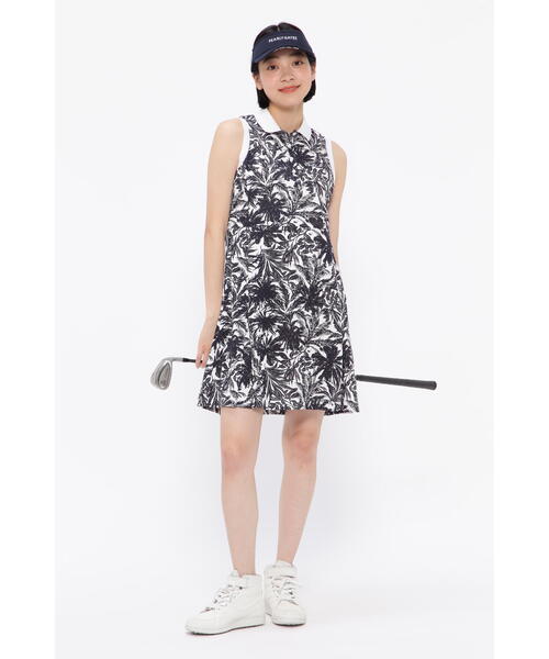 【PEARLY GATES】市松カノコ スリーブレス ポロワンピース ＜ボタニカル柄＞