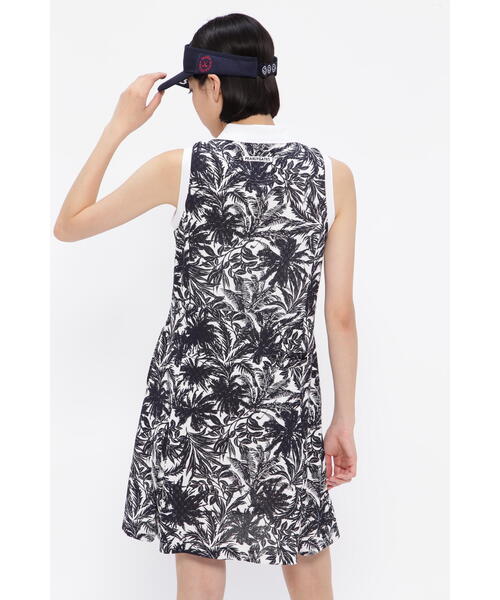 【PEARLY GATES】市松カノコ スリーブレス ポロワンピース ＜ボタニカル柄＞